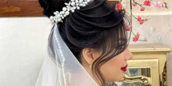 مدل شینیون عروس + جدیدترین شینیون عروس با تاج و تور 1402