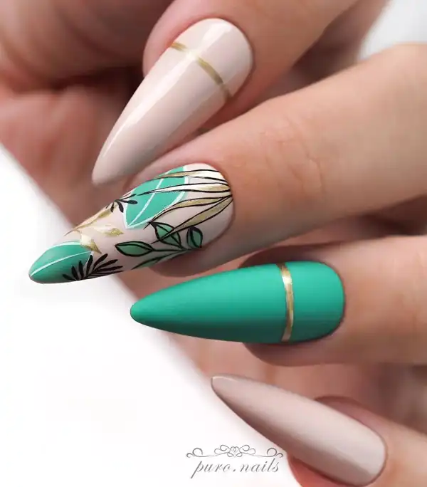 طراحی ناخن با لاک سبز
