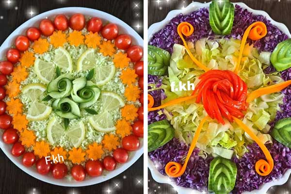 تزیین سالاد کاهو در ظرف گرد با خیار و گوجه تزیین سالاد برای مهمانی تزیین سالاد با خیار و گوجه تزیین سالاد کاهو و کلم در ظرف مستطیل تزیین سالاد کاهو با گوجه و خیار ساده تزیین سالاد کاهو در ظرف مستطیل