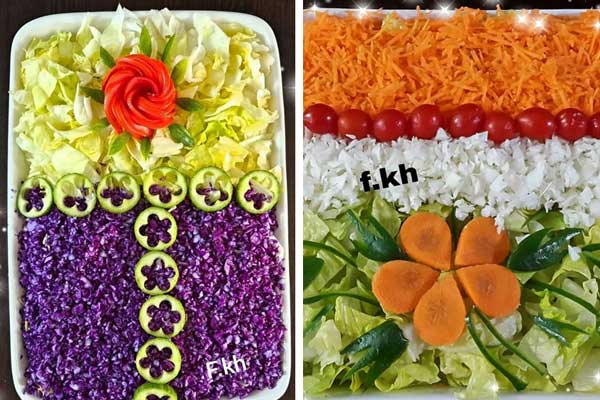 تزیین سالاد کاهو و خیار و گوجه و هویج تزیین سالاد برای مهمانی تزیین سالاد کاهو در ظرف گرد تزیین سالاد کاهو در ظرف مستطیل تزیین سالاد عروس تزیین سالاد برای مهمانی ساده