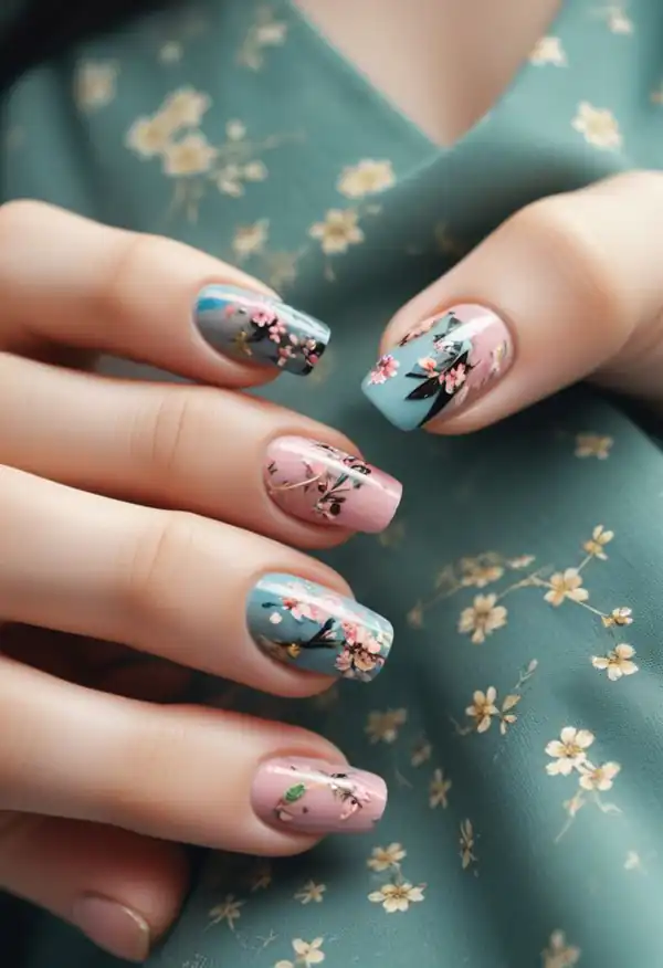 طراحی ناخن کوتاه مربع