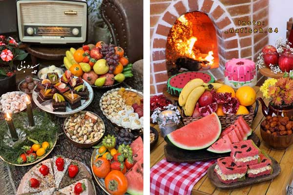 تزیین میز شب یلدا ساده و شیک تزیین سفره شب یلدا لاکچری عروس سفره شب یلدا باکلاس تزیین شب یلدا برای عروس اینستاگرام سفره شب یلدا امسال تزیین سفره یلدا با برگ پاییزی