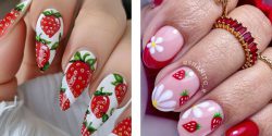 طراحی ناخن با توت فرنگی + طرح ناخن توت فرنگی ساده