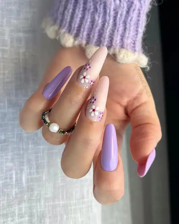 طراحی ناخن بنفش و یاسی