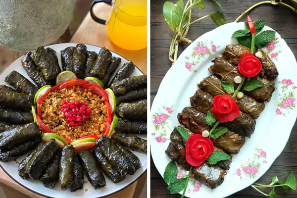 تزیین دلمه برگ مو با زرشک تزیین دلمه برگ مو ساده تزیین دلمه برگ مو برای عروس تزیین دلمه برگ مو جدید تزیین دلمه برگ مو با سیخ