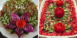 تزیین سالاد شیرازی برای مهمانی + تزیین سالاد در ظرف گرد