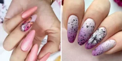 ایده طراحی ناخن پروانه + طرح ناخن پروانه بنفش و صورتی