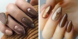 طراحی ناخن قهوه ای + طرح ناخن های قهوه ای کرم دخترانه