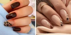طراحی ناخن قهوه ای پلنگی + طرح ناخن پلنگی کرم قهوه ای
