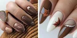 طراحی ناخن قهوه ای تیره + طرح ناخن قهوه ای شکلاتی