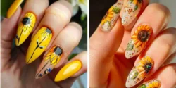 طراحی ناخن گل آفتابگردون + طرح گل زرد روی ناخن جدید