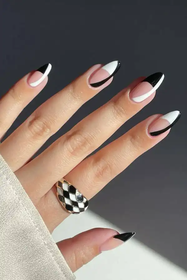 طراحی ناخن مشکی سفید