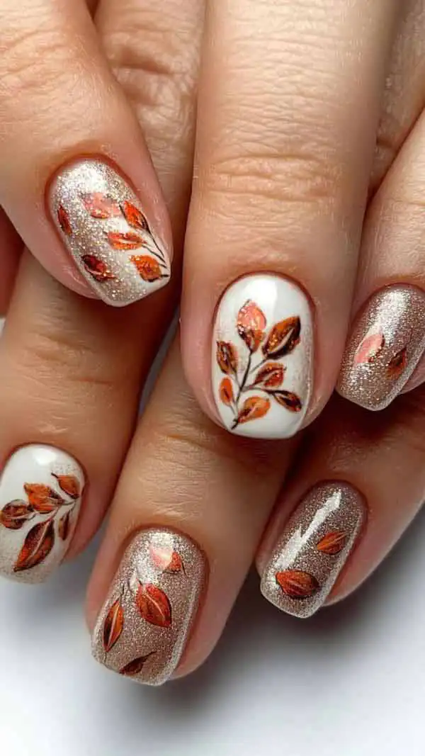 طراحی ناخن پاییزی برگ