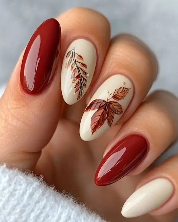 طراحی ناخن پاییزی برگ