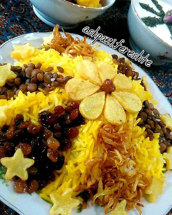 تزیین عدس پلو با کشمش