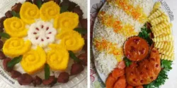 تزیین برنج مجلسی + ایده تزیین برنج با زعفران و زرشک و مرغ