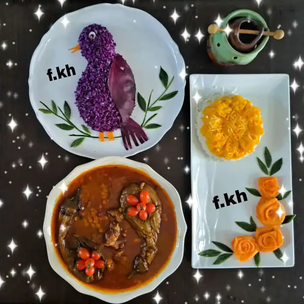 تزیین برنج و خورشت