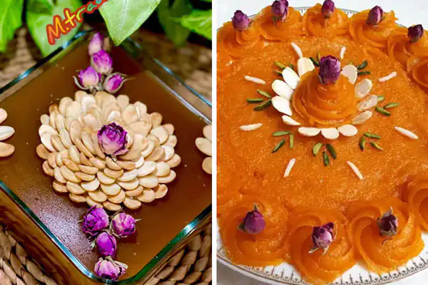 تزیین حلوا با گل محمدی ساده تزیین حلوا با گل محمدی و پودر نارگیل تزیین حلوا با گل محمدی و بادام تزیین حلوا با گل محمدی و پسته تزیین حلوا با چنگال تزیین حلوا با گل طبیعی تزیین حلوا با گردو و گل محمدی تزیین حلوا با کنجد