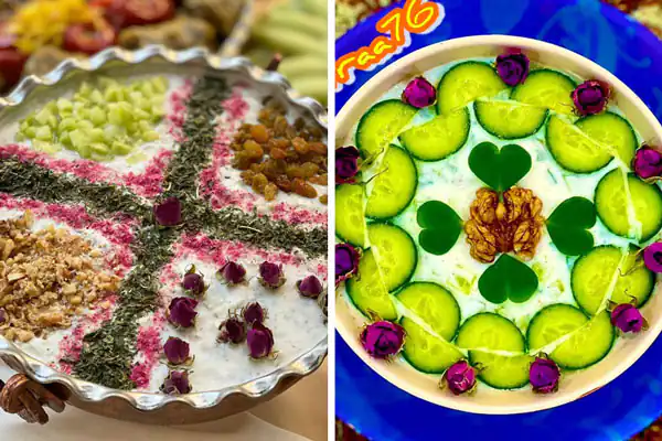 تزیین ماست و خیار ساده و شیک تزیین ماست و خیار با گل محمدی تزیین ماست و خیار با گردو تزیین ماست خیار با نعناع و گل سرخ تزیین ماست و خیار در اینستاگرام تزیین ماست و خیار دو رنگ