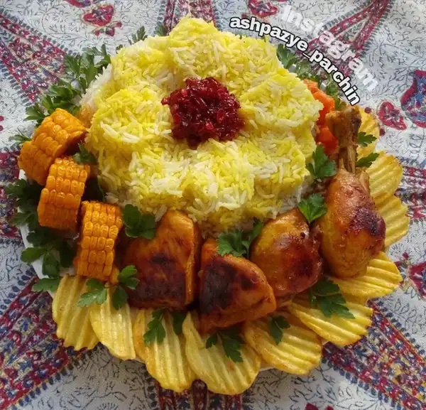 تزیین زرشک پلو با مرغ ساده