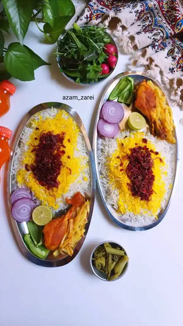 تزیین زرشک پلو با مرغ ساده