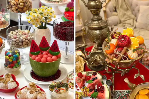 تزیین سفره شب یلدا لاکچری عروس سفره شب یلدا باکلاس تزیین سفره یلدا با برگ پاییزی عکس سفره شب یلدا قدیمی سفره شب یلدا امسال تزیین میز شب یلدا ساده