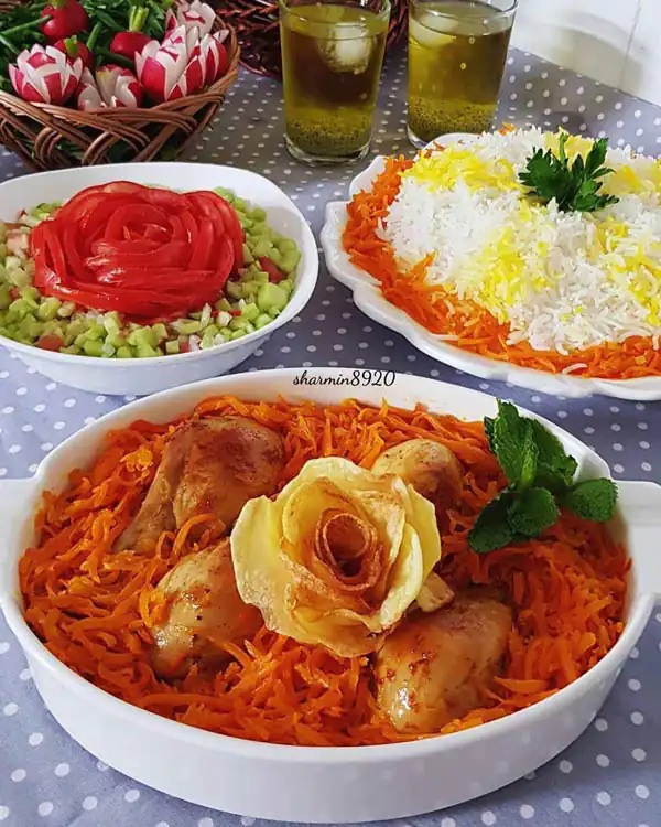 تزیین هویج پلو با مرغ