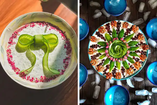 تزیین ماست برای عروس تزیین ماست و خیار ساده و شیک تزیین ماست در کاسه های کوچک تزیین ماست و خیار برای مهمانی تزیین ماست و خیار با گردو تزیین ماست و خیار در اینستاگرام
