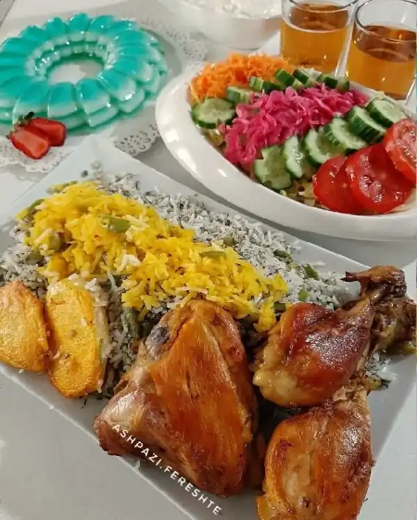 تزیین سبزی پلو با مرغ