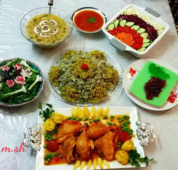 تزیین سبزی پلو با مرغ