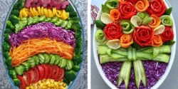 تزیین سالاد فصل در ظرف بیضی + تزیین سالاد برای مهمانی